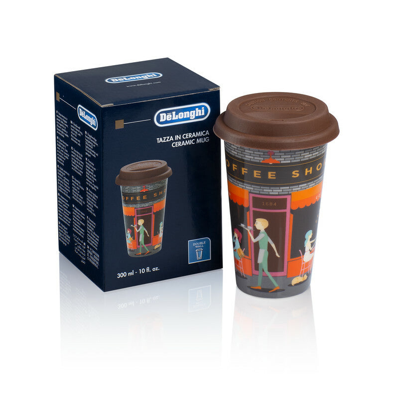 Delonghi tazza CoffeShop ceramica termica doppia parete 300ml coperchio silicon