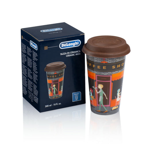 Delonghi tazza CoffeShop ceramica termica doppia parete 300ml coperchio silicon
