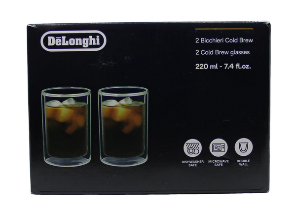 Delonghi 2 bicchieri Cold Brew 220ml doppia parete vetro bevande fredde 102mm