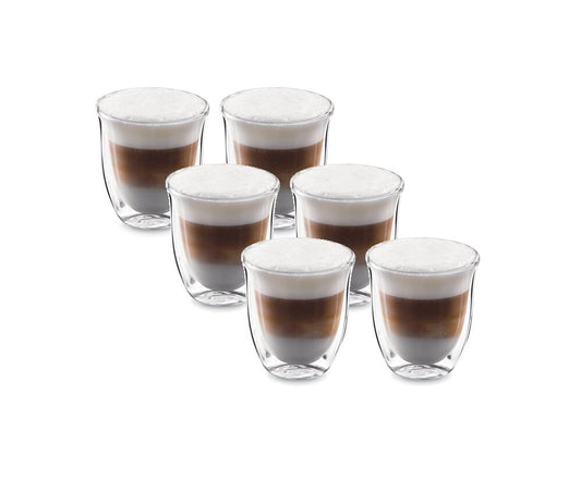Delonghi Creamy set 6x tazze cappuccino caffè 270ml vetro termiche doppia paret